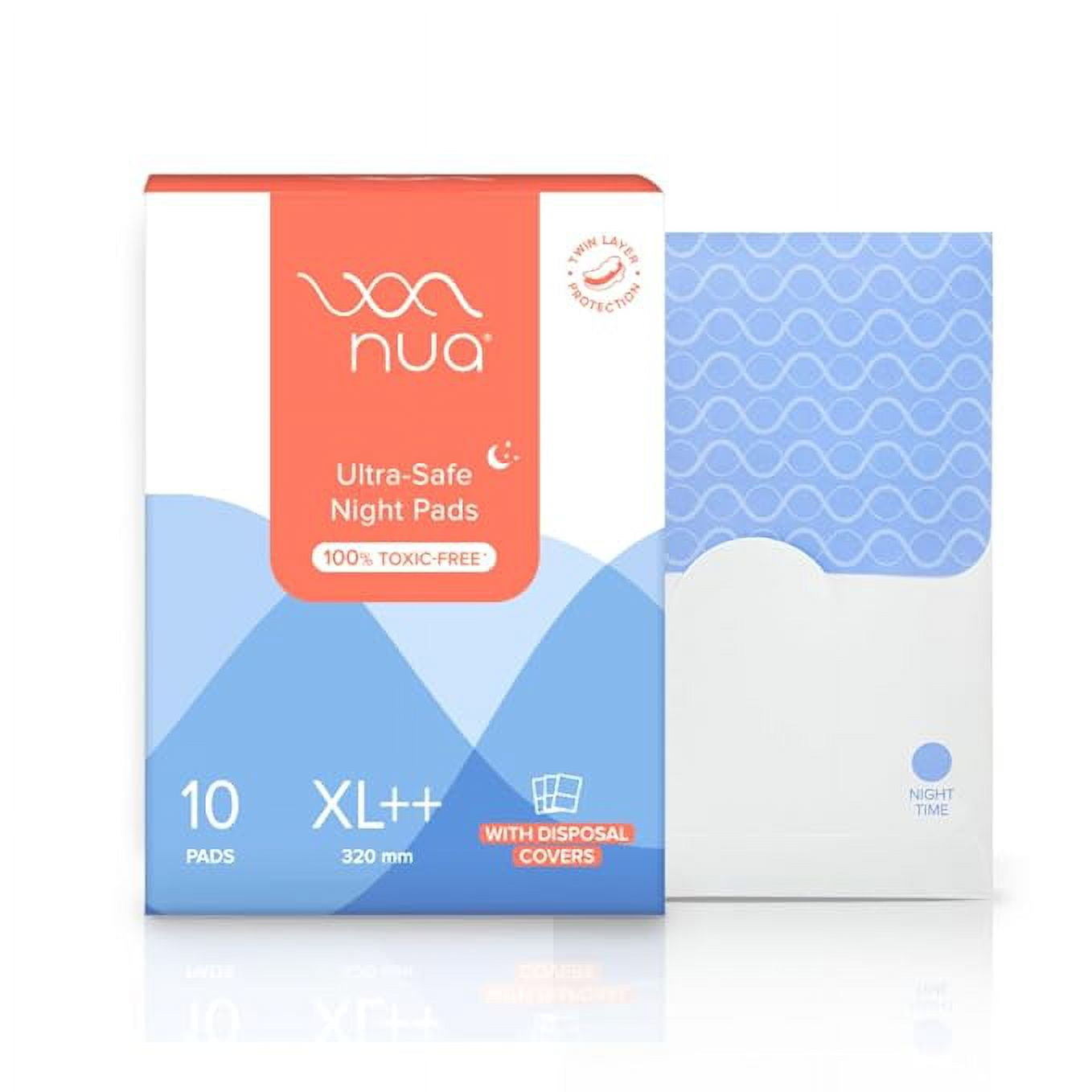 Nua Ultra-Safe Night Pads | Twin Layer Protection | Ultra-Absorbent | 50% Wider Back | Saf
