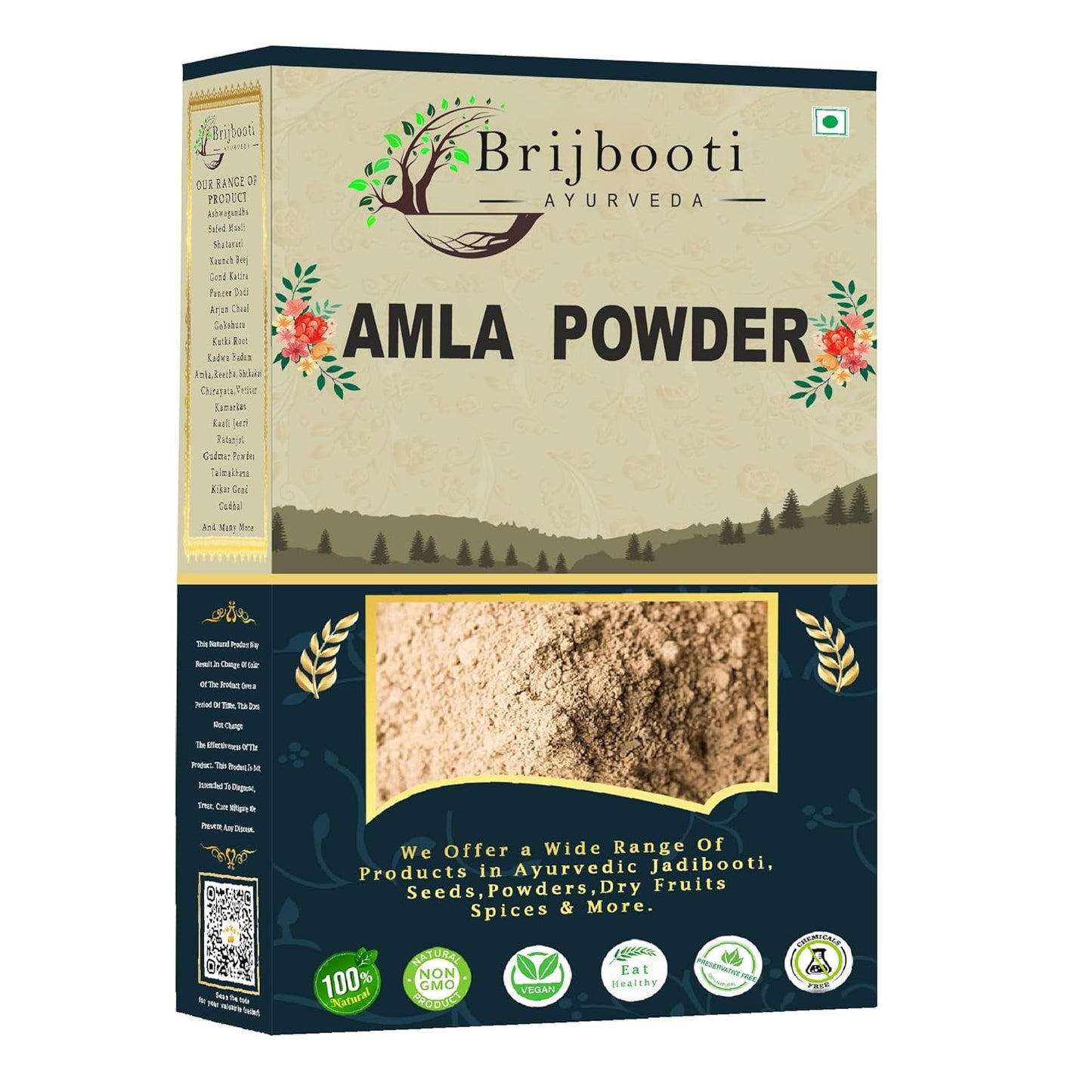 Brijbooti Amla Powder For HairMask & Packs (250 Gr) | gooseberry | for Hair, Skin, Eating,