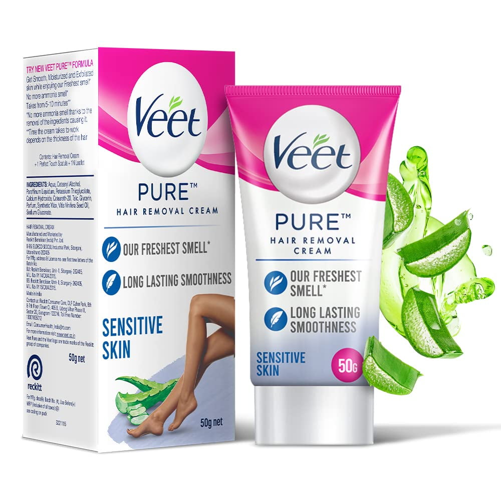 Veet Pure Hair Removal Cream for Women with No Ammonia Smell, Sensitive Skin - 50 g | Suit
