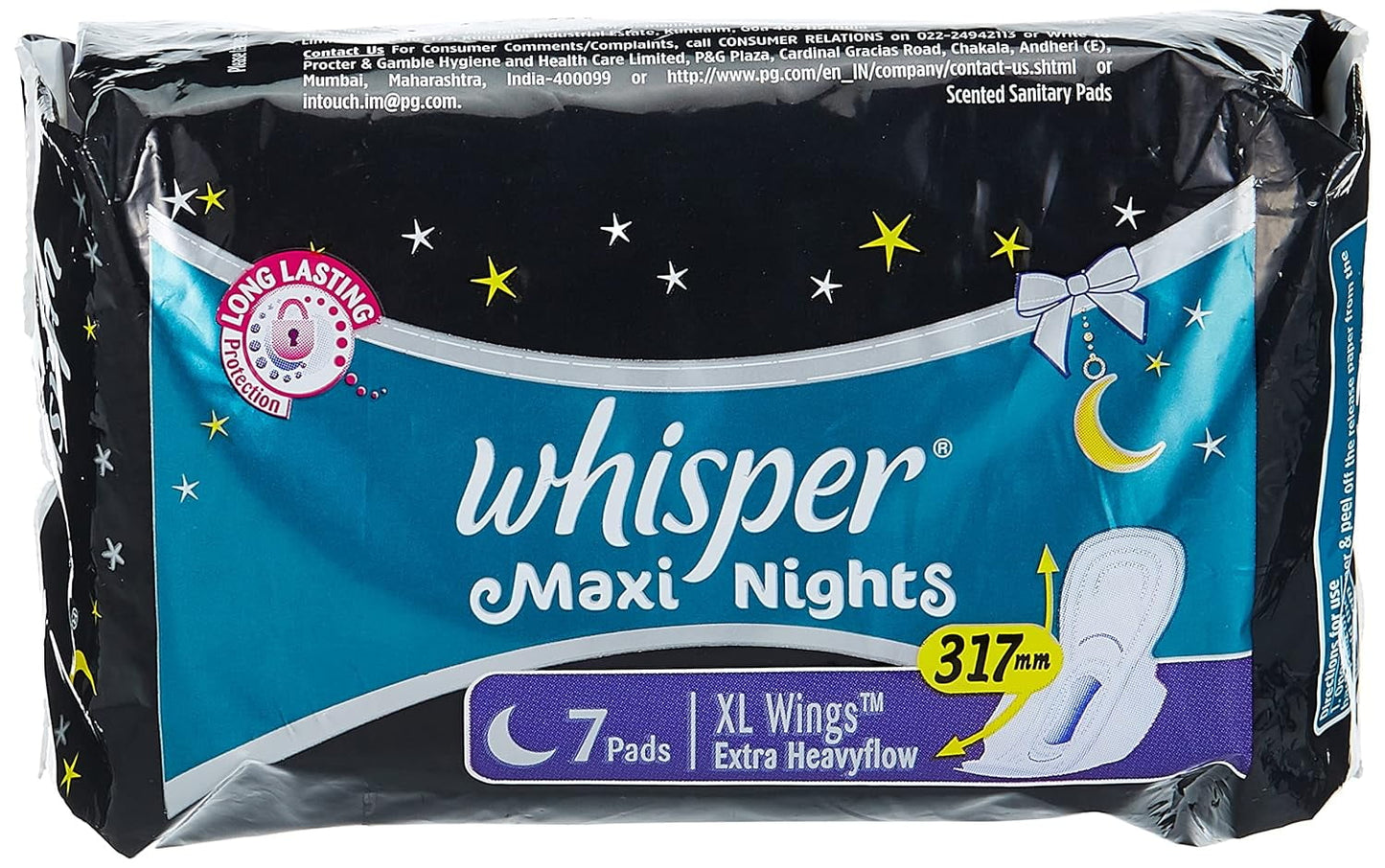 Whisper Sanitary Pads - Maxi Nights XL, with Wings Extra Heavy Flow, 7 Pads