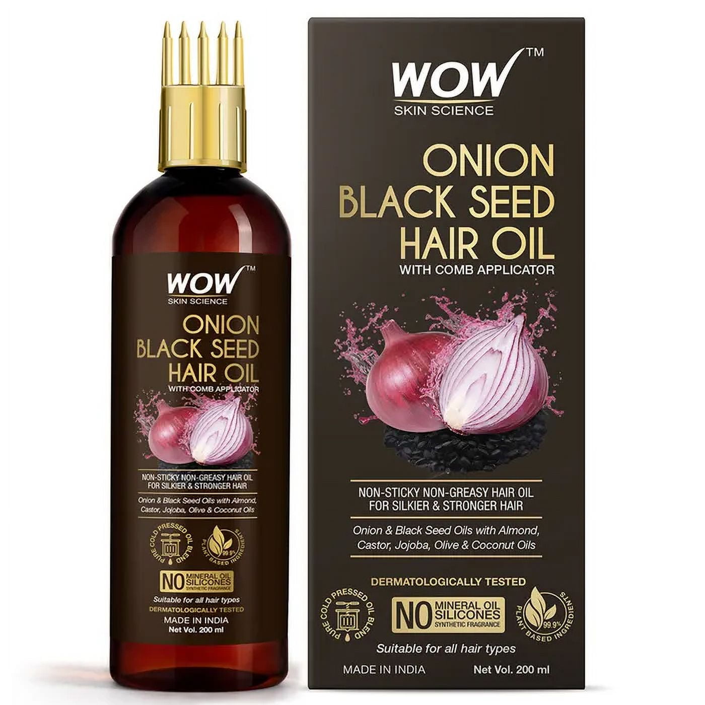 Wow Skin Science Onion Oil for Hair Fall Control With Comb Applicator - 200ml
