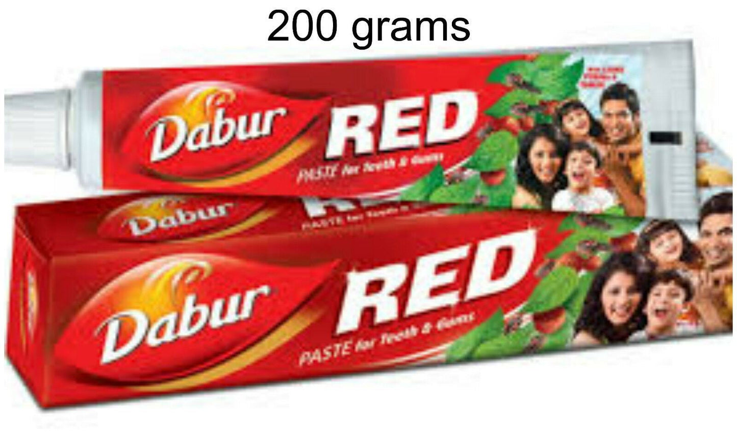 6 Tubes Dabur 200grams Each Red Herbal Toothpaste