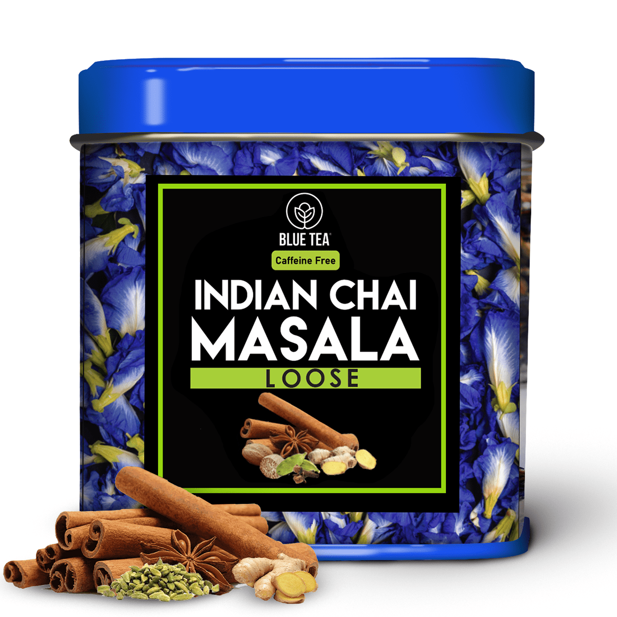 Blue Tea Chai Masala - Caffeine Free Herbal Tea - Loose | Butterfly Pea Flower, Ginger, Ca