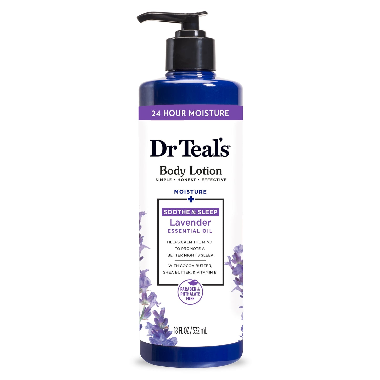 Dr Teal's 24 Hour Moisture BodyLotion with Lavender Essential Oil, 18 fl oz