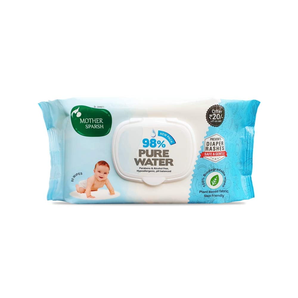 Mother Sparsh 98% Water Based Scented Wipes (80 Scented Baby Wipes) - Plant Based Fabric