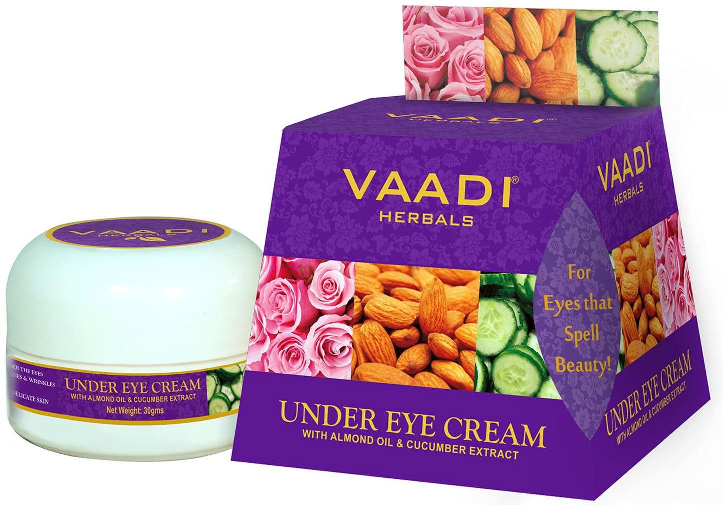 Vaadi Herbals Natural Under Eye Cream - Almond Oil & Cucumber extract - Reduces the Appear