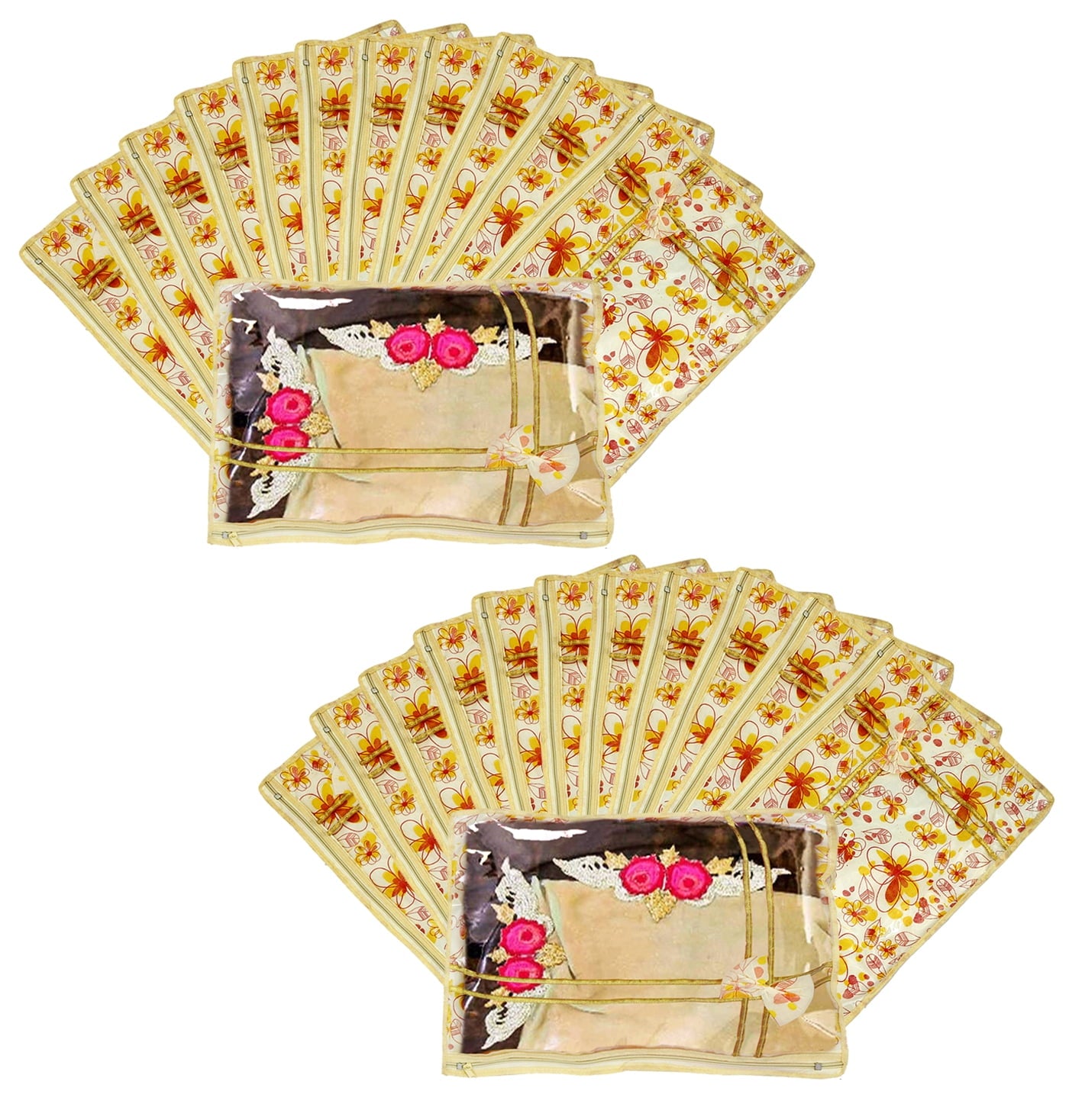 Kuber Industries Non Woven Red Flower Design Single Packing Saree Cover 24 Pcs Set (Red &