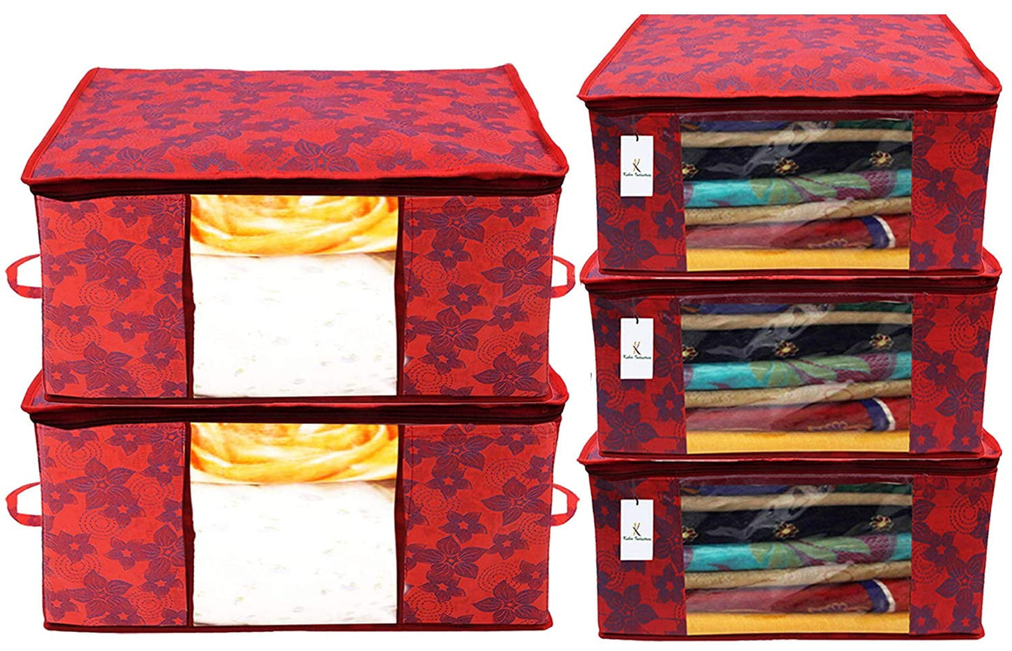 Kuber Industries Metallic Printed Non Woven 3 Pieces Saree Cover and 2 Pieces Underbed Sto