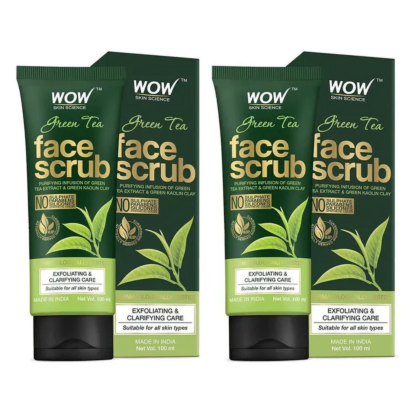 Wow Skin Science Green Tea Face Scrub - With Green Tea Extract & Green Kaolin Clay - 100 Ml,