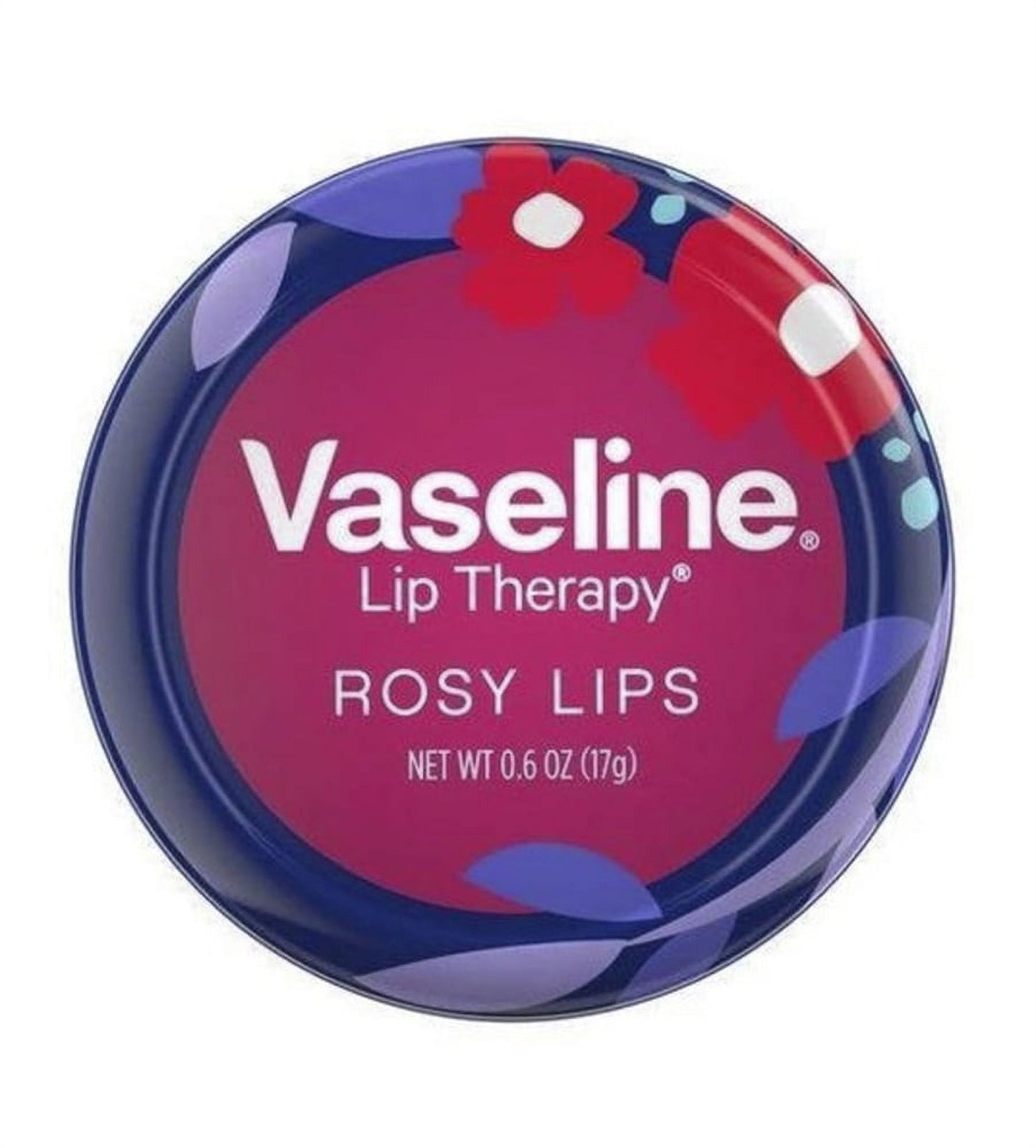 Vaseline Tin Lip Therapy Rosy Lips Purple and Pink Tin with Floral Design, 0.6 Ounce