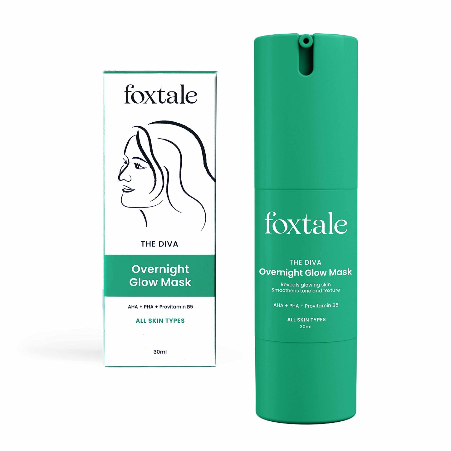 Foxtale The Diva Over Night Glow Mask | 8% AHA, 3% PHA & Provitamin B5 | 30 Second Facial