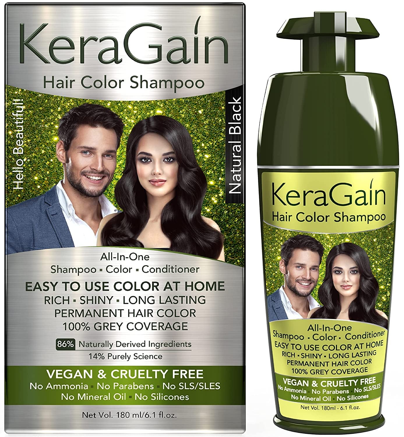 KeraGain Hair Color Shampoo (Natural Black) - 180ML