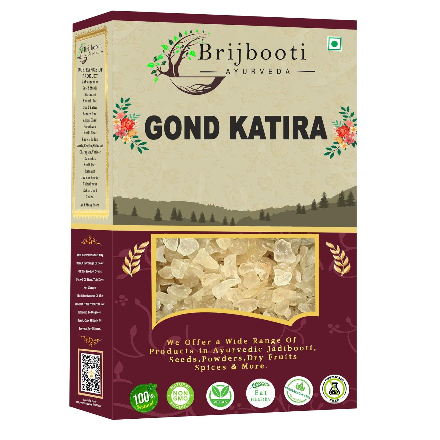 Brijbooti Gond Katira Pure Organic Edible Gum-(250 Gr) | Tragacanth Gum Crystals | Kathila