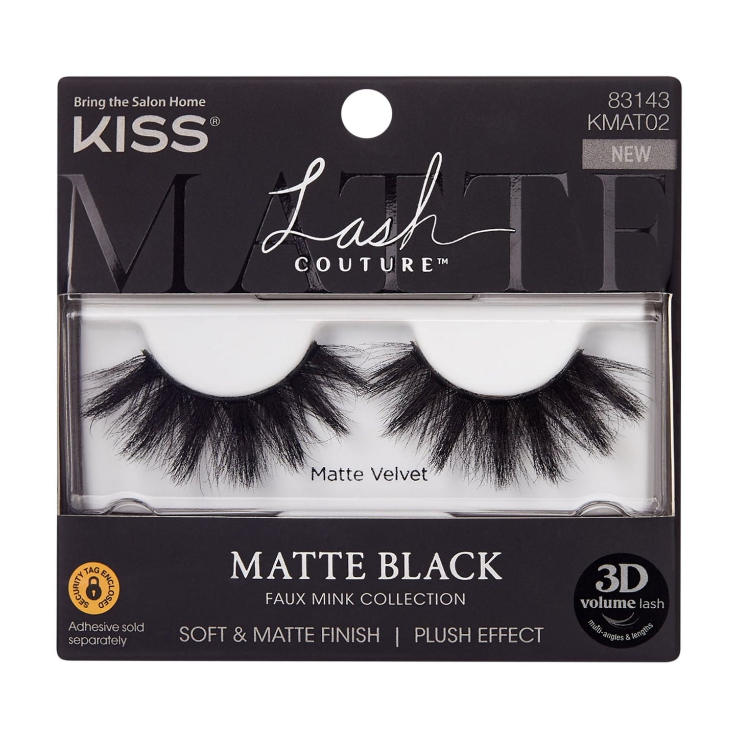 Kiss Lash Couture Matte Black Faux Mink False Eyelashes, Strip Lashes, Matte Velvet, Black