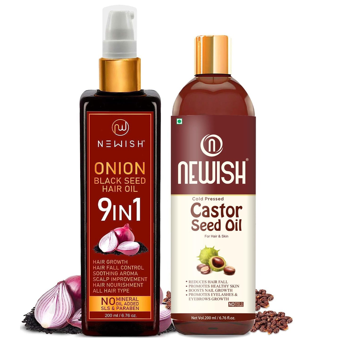 Newish Red Onion Black Seed Oil & Newish Organic Cold Pressed Castor Oil For Hair Growth A