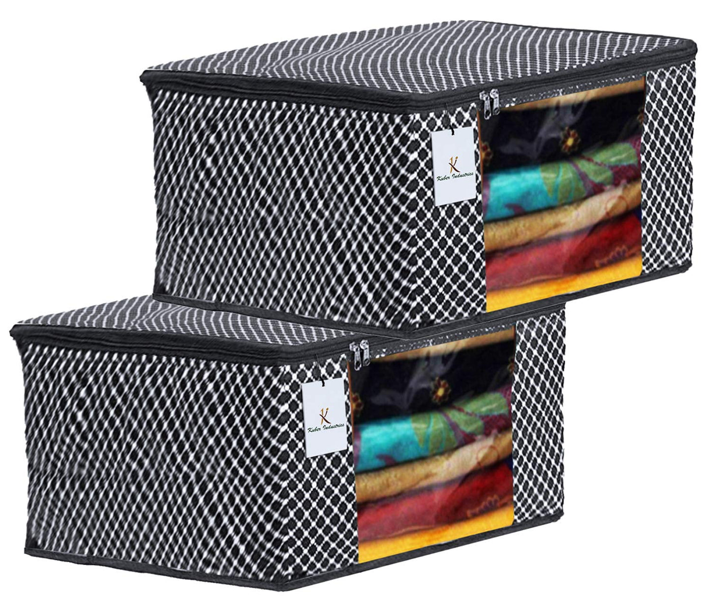 Kuber Industries Polka Dots 2 Pieces Cotton 3 Layered Quilted Saree Cover (Black)