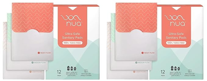 Nua Ultra-Safe Sanitary Pads For Women 12 Ultra Thin Pads 3 Sizes In 1: Heavy Flow-Xl+,Med