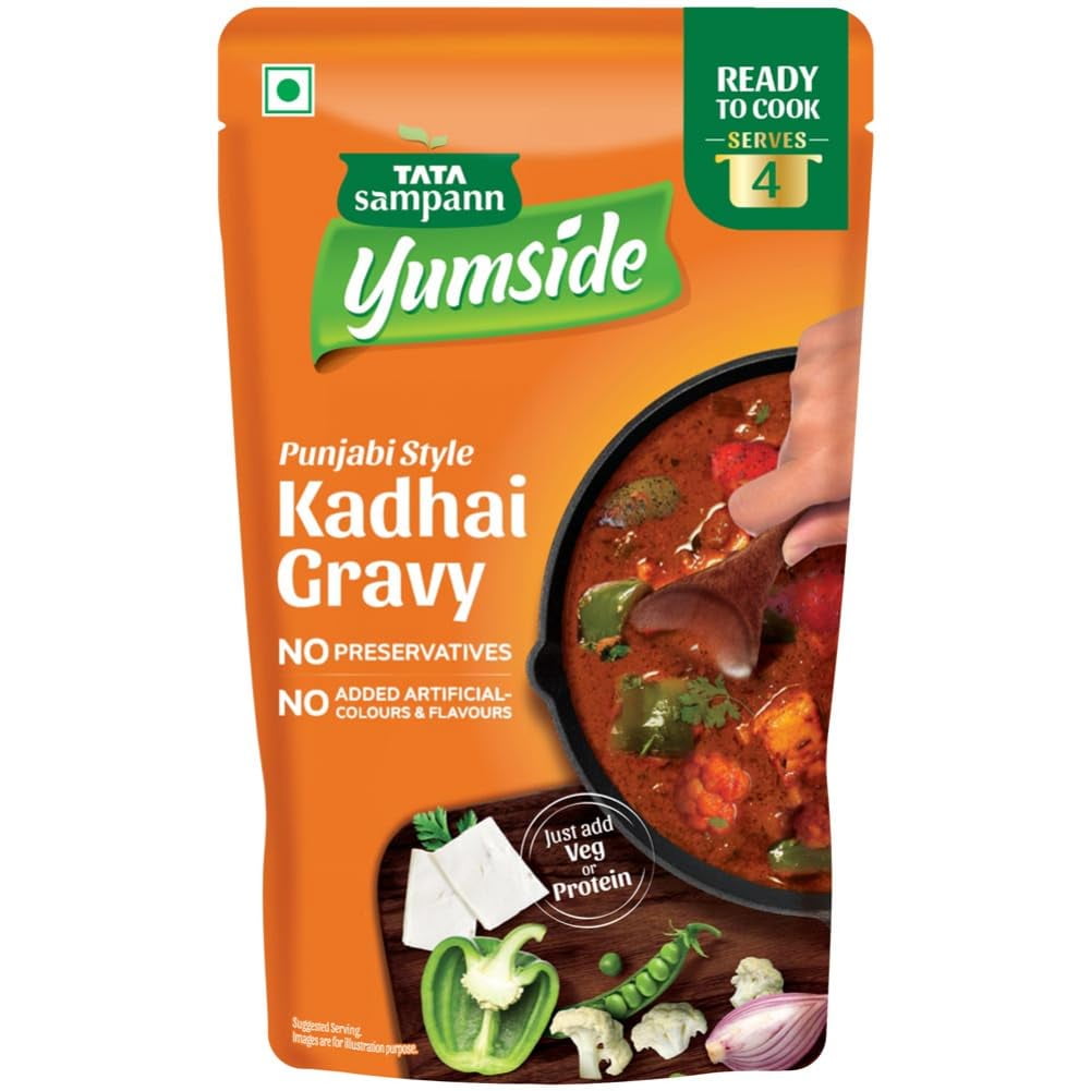 Tata Sampann Yumside Punjabi Style Kadhai Gravy | Ready To Cook | Serves 4 Pax, 180G