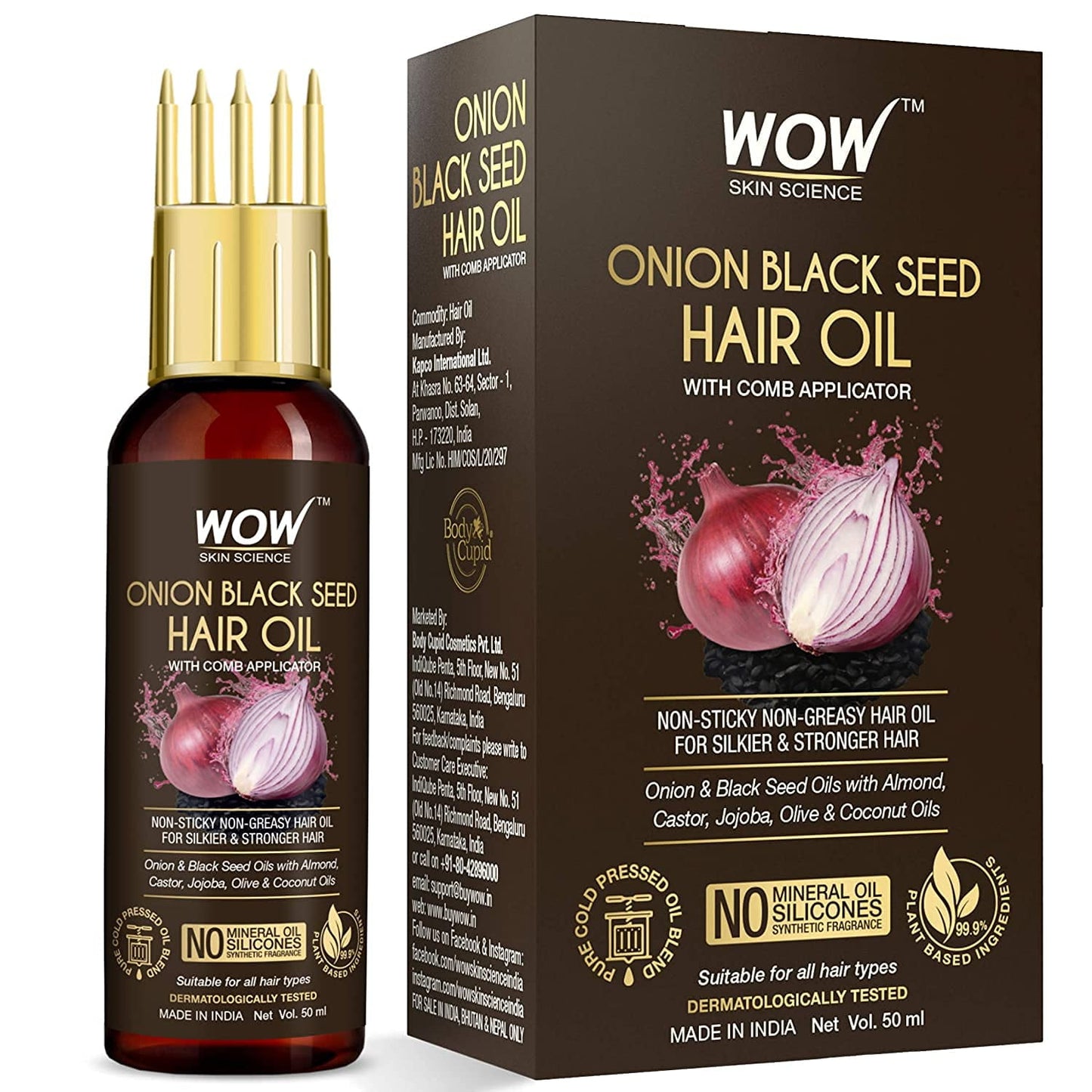 WOW Skin Science Onion HairOil for Hair Growth and Hair Fall Control With COMB Applicator,