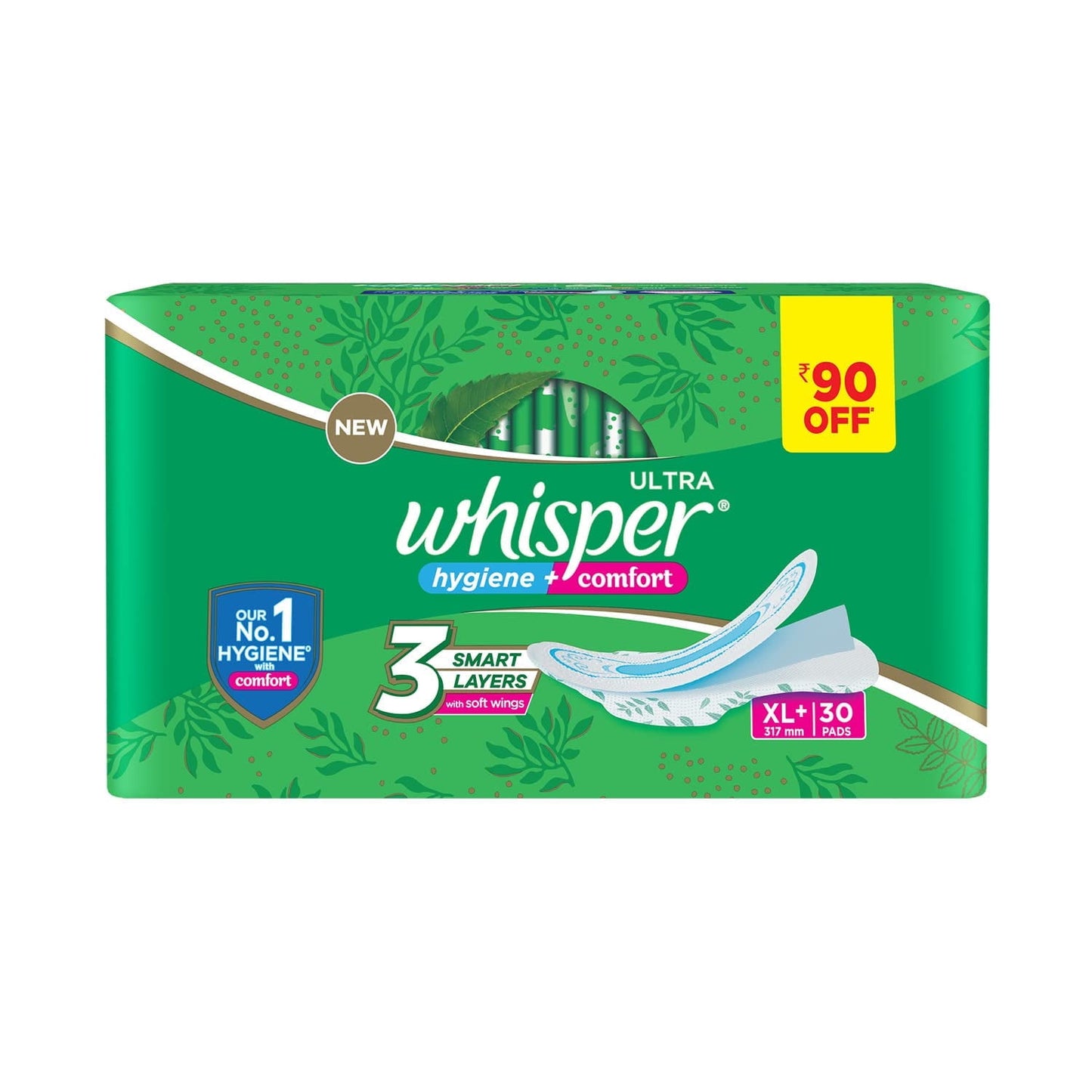 Whisper Ultra Clean Sanitary Pads for Women, XL+ 30 Napkins