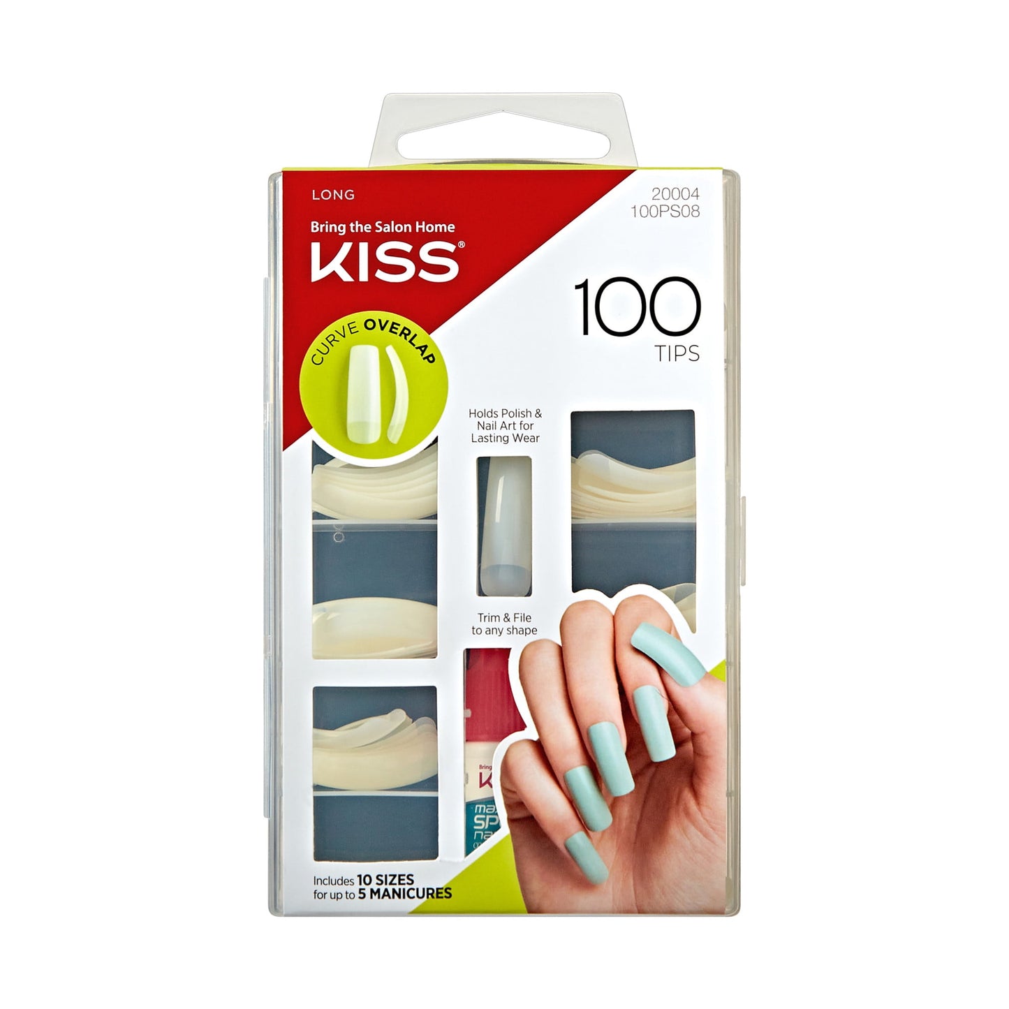 Kiss Full-Cover Curve Overlap Long Squoval Press-on Nails with Glue, Clear, 100 Pieces