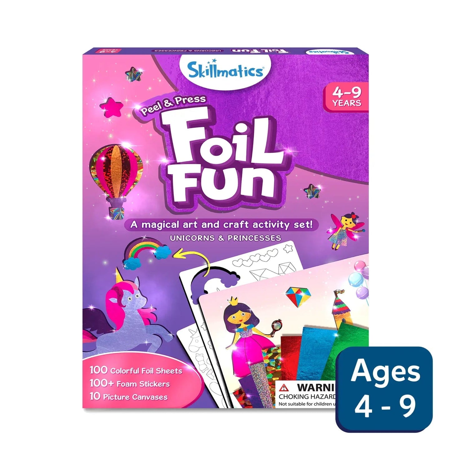 Skillmatics Foil Fun Unicorns & Princesses No Mess Craft Kit, (100+ Piece Art Set)