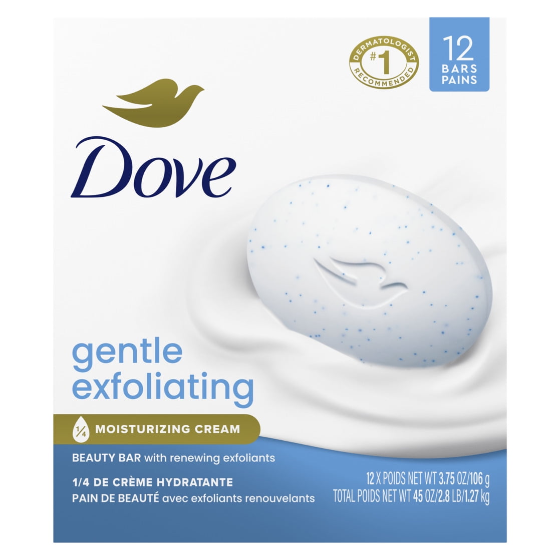 Dove Beauty Bar Women's Bath Soap Gentle Exfoliating, 3.75 oz 12 Bars