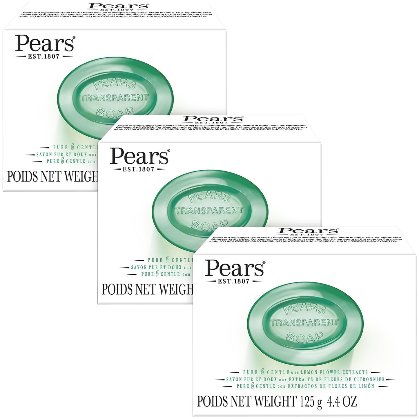 Pears Soap, Face & Body Soap, Lemon Flower Extract – Pure & Gentle Bar Soap, 4.4 Oz (Pac