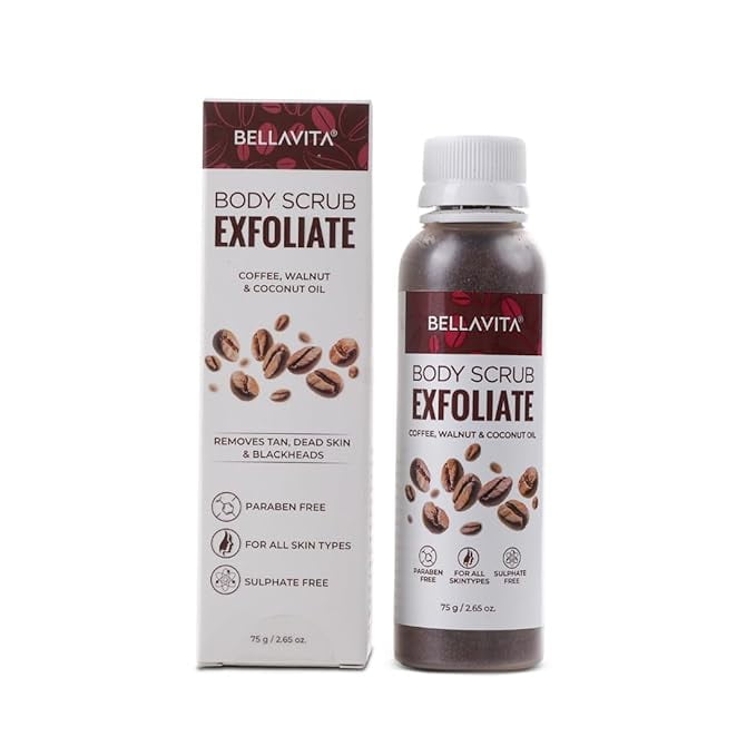 BELLAVITA Exfoliate Coffee Scrub for Face & Body, , Dirt Removal from Neck, Knees, Elbows,