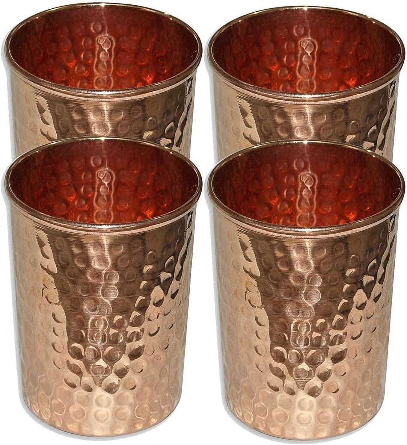 Pure Copper Water Glass for Ayurveda Health Benefit Smooth Finished Hammered Tumbler - 4 P