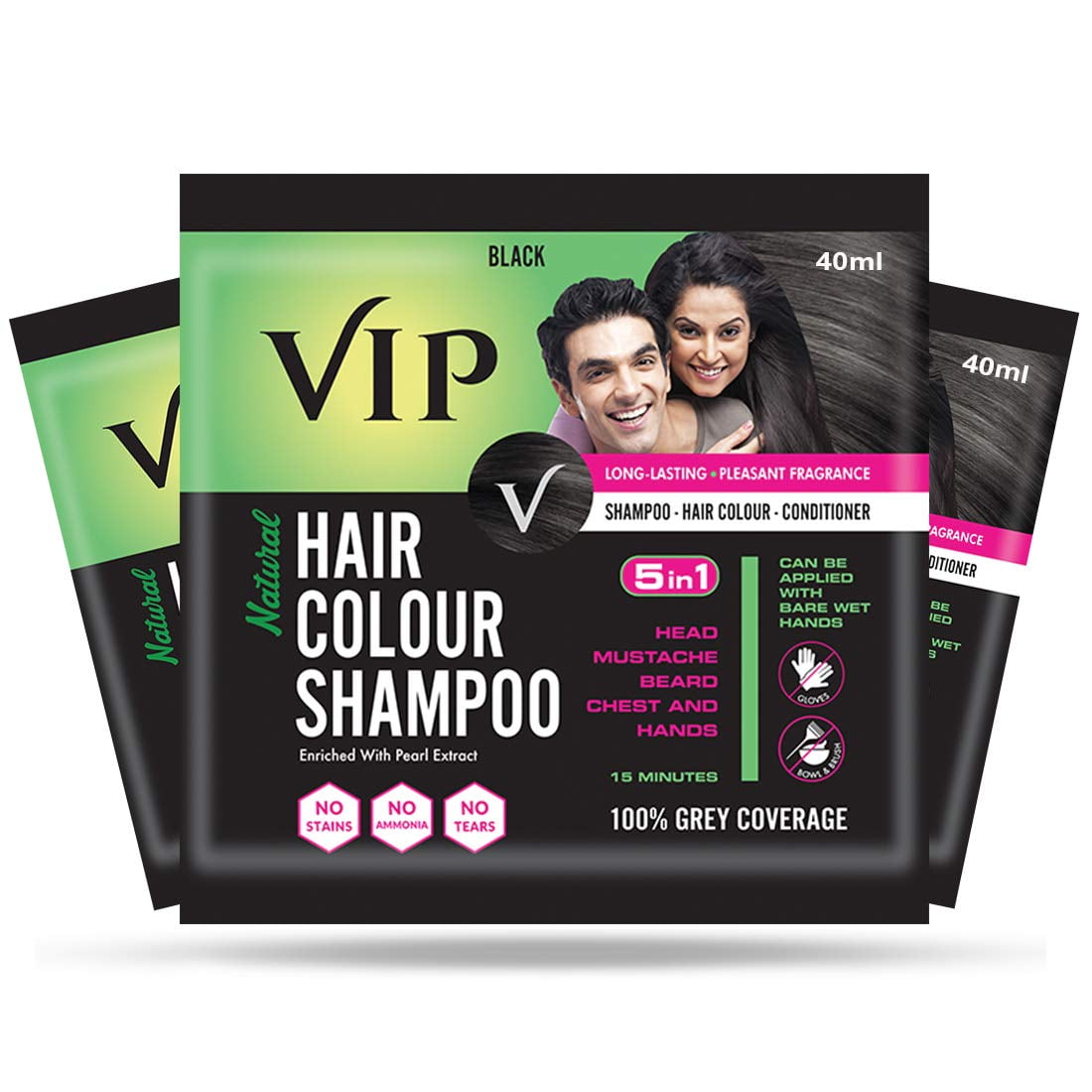 VIP Hair Colour Shampoo, 40ml (Black,