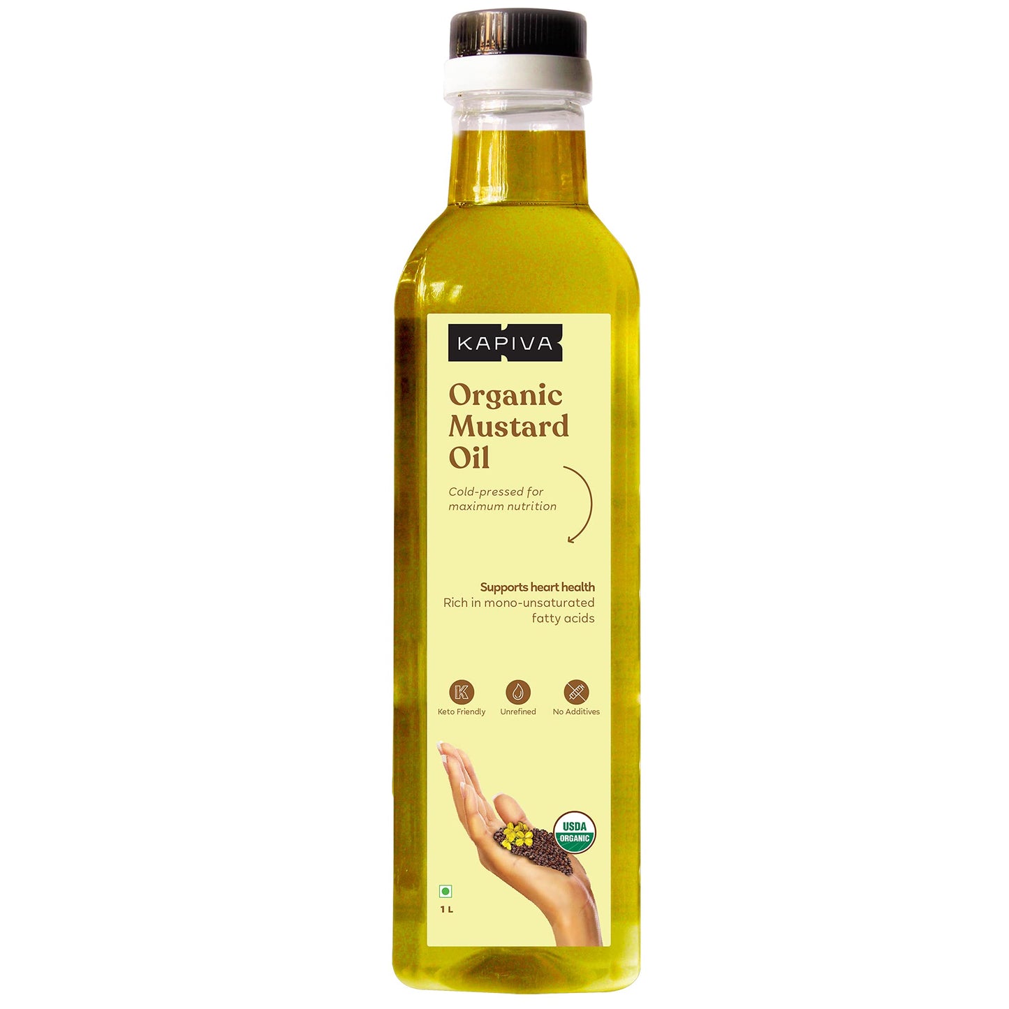 Kapiva Organic Mustard Oil | Cold-Pressed And Natural | Ideal Oil For Healthy Cooking (1L)