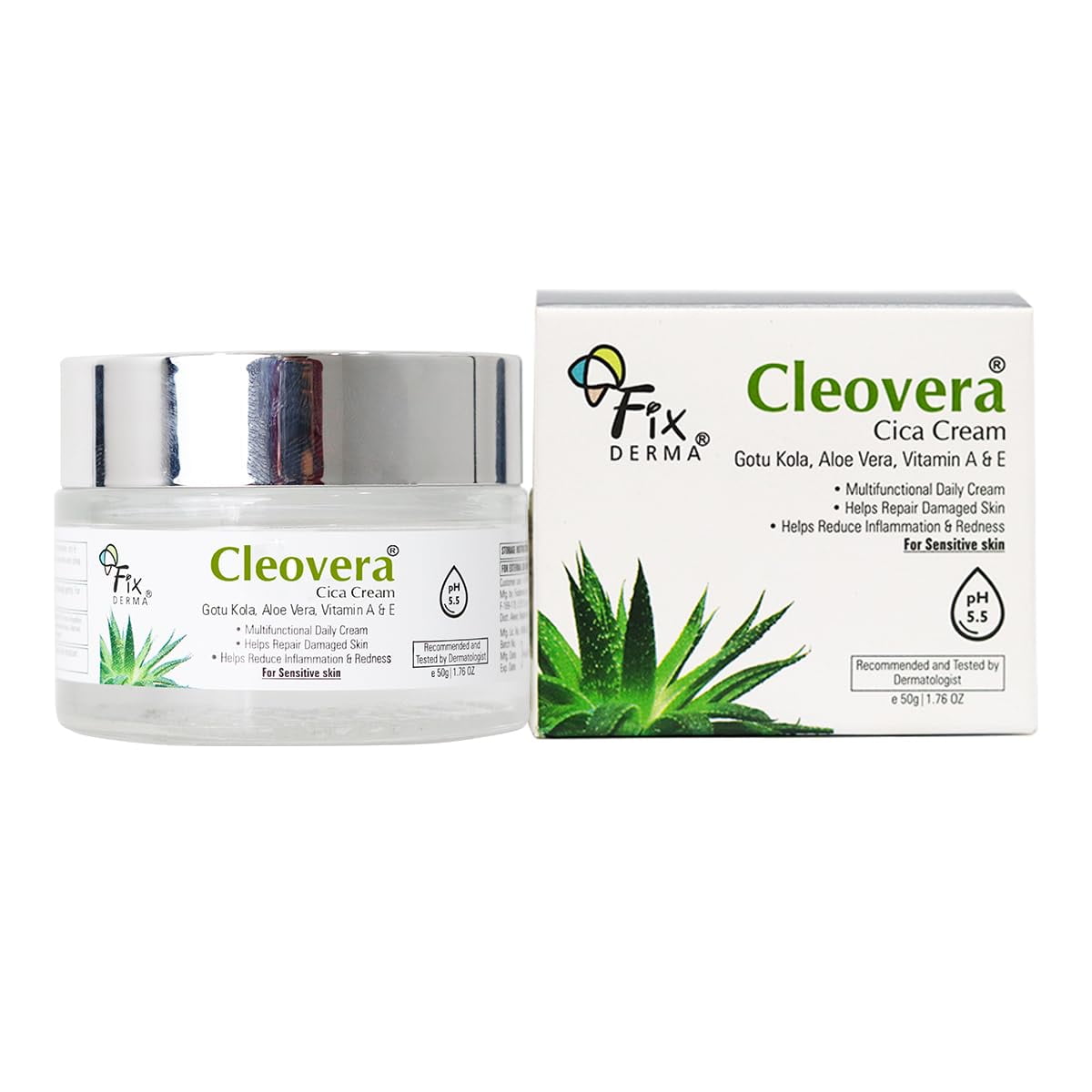 Fixderma Cleovera Cica Cream for Face with Gotu Kola, Aloevera, Vitamin A & E | Damage Ski