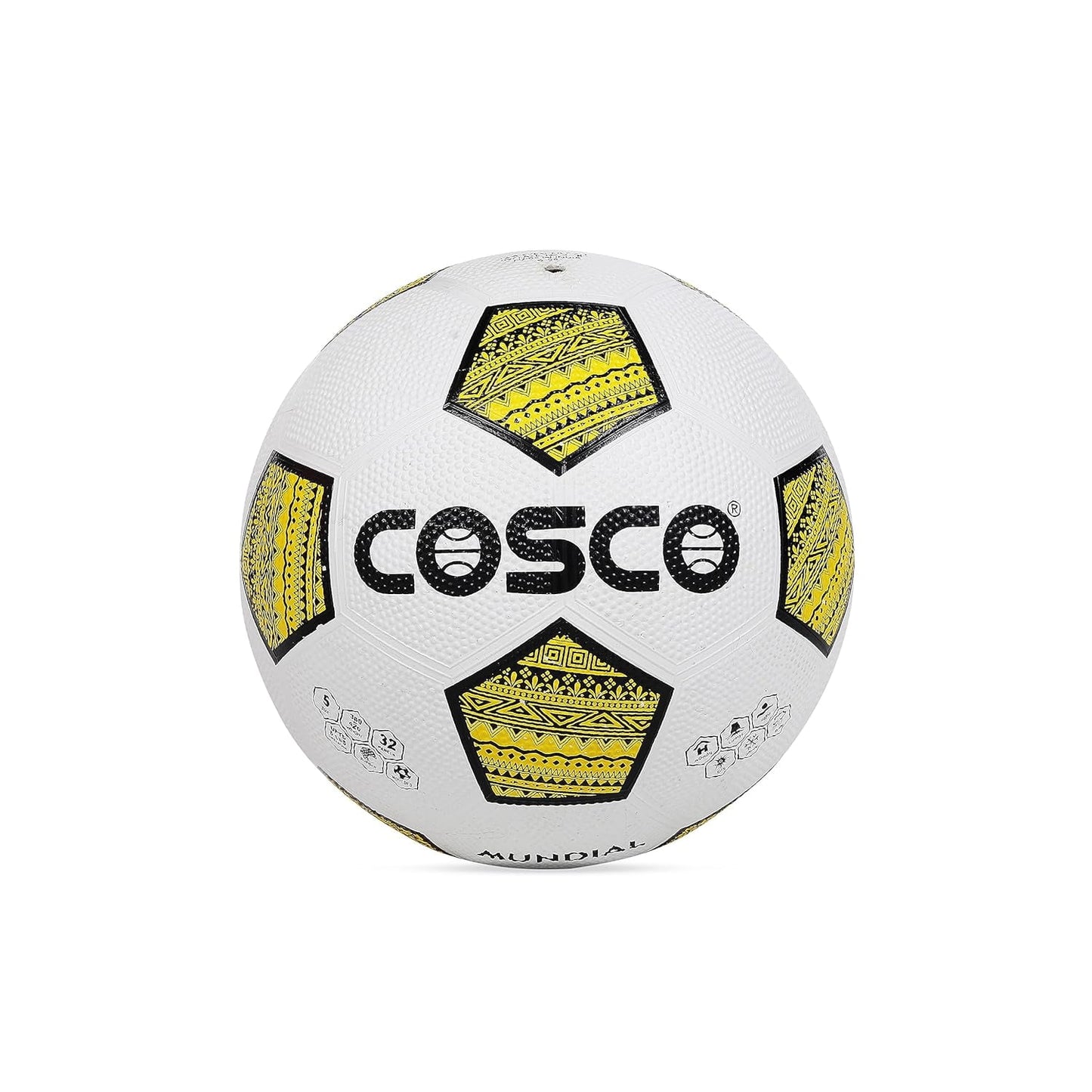 Cosco Football Mundial Size 5, Colour White & Yellow | Rubber Moulded Grain Surface Ball |