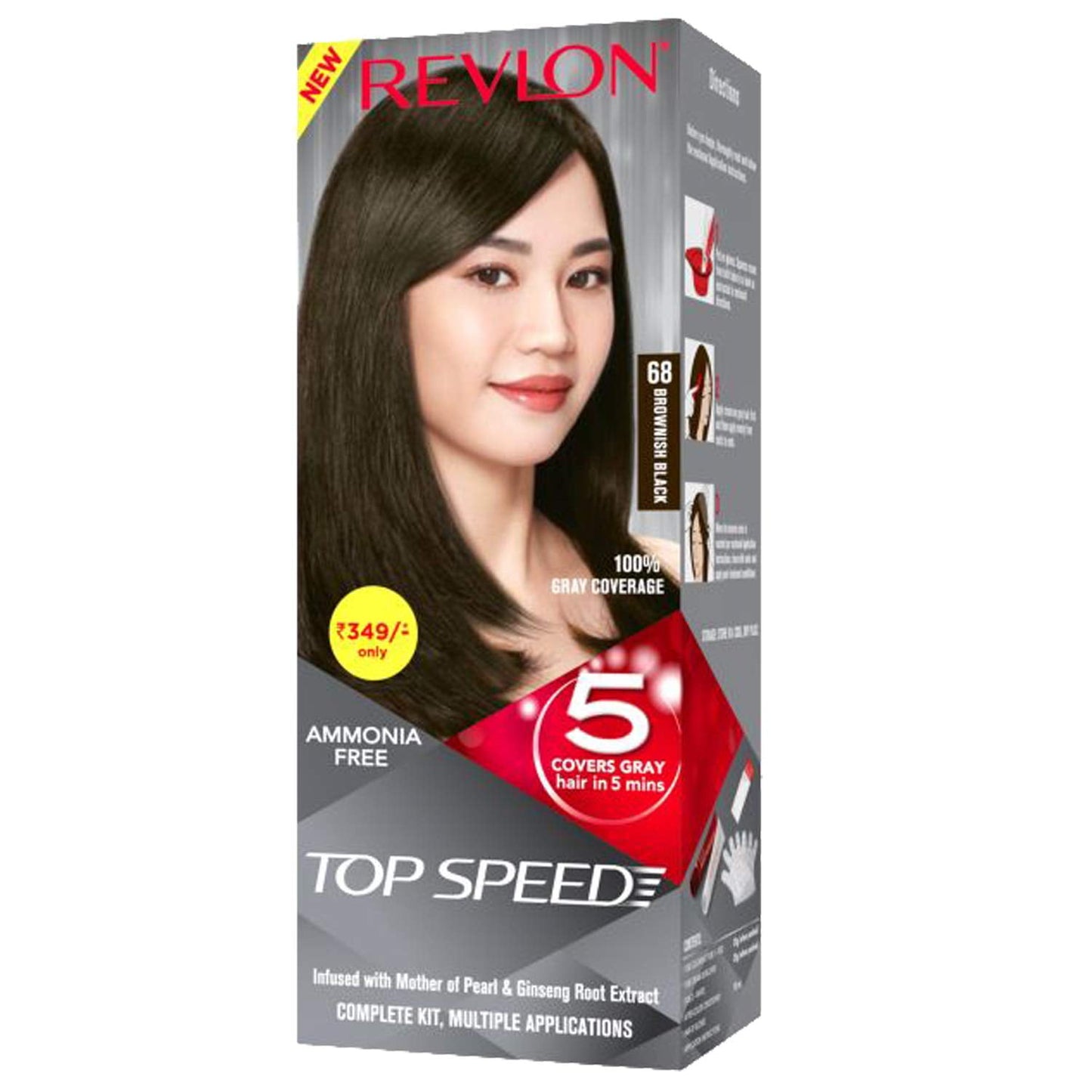 Revlon Top Speed Hair Color, Brownish Black 68