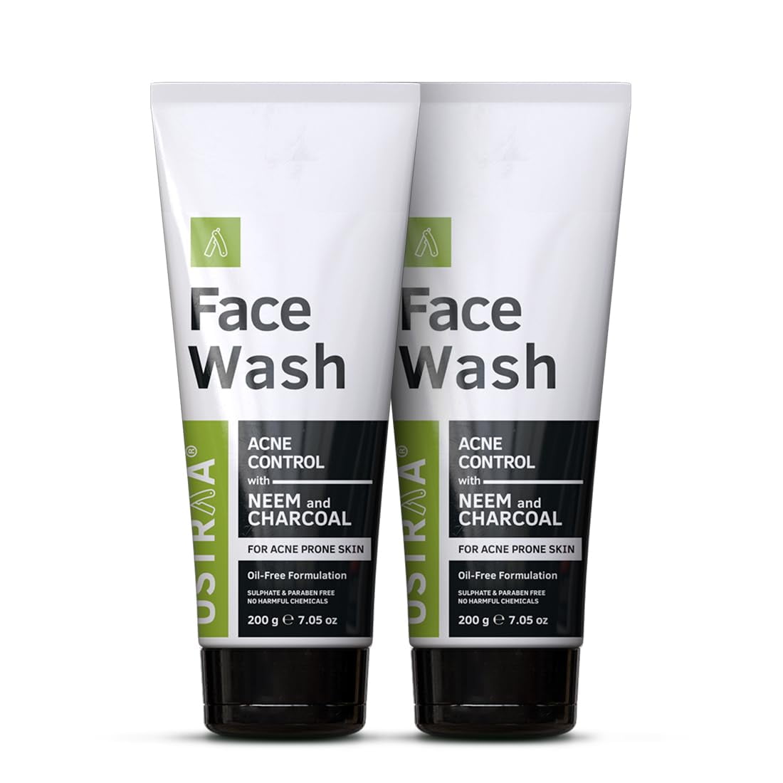 Ustraa FaceWash Acne Control - With Neem & Charcoal - 200G (Pack Of 2) - Oil Control, Prev