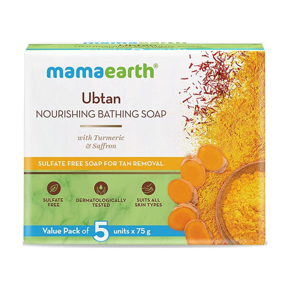 Mamaearth Ubtan Nourishing Bathing Soap with Turmeric and Saffron - 75g x 5