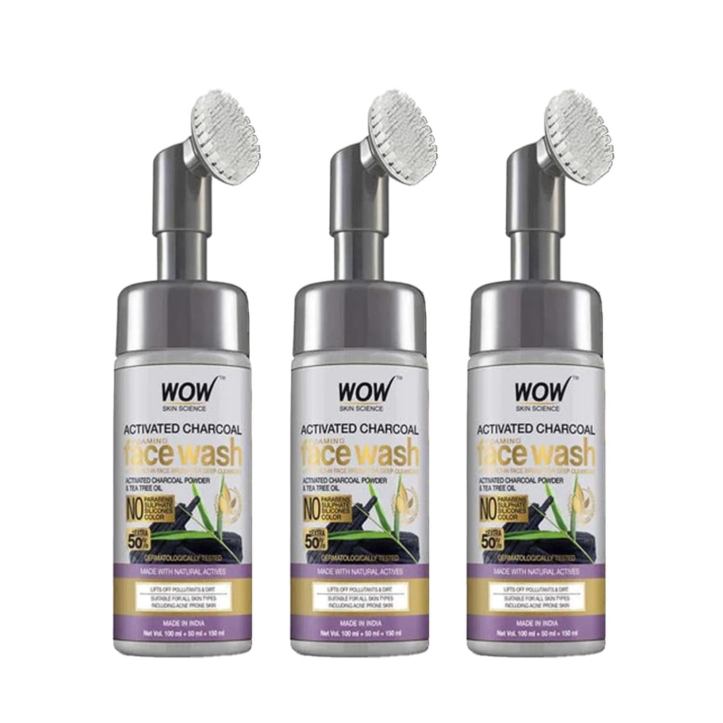 Wow Skin Science Charcoal Foaming FaceWash|Built In Brush For Deep Cleansing|All Skin Type