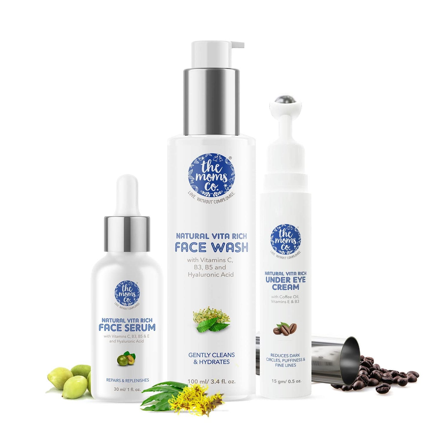 The Moms Co Natural Vita Rich Night Repair Combo with Vitamin C FaceWash, FaceSerum & Unde