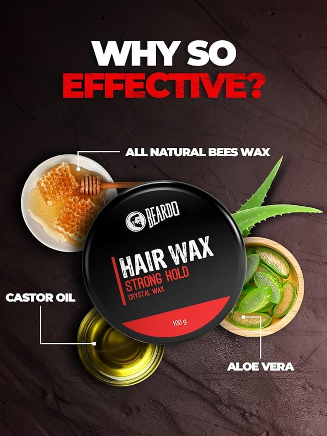 Beardo Stronghold Hair Wax For Men, 100 gm | Crystal Hair Wax with Aloe Vera & Castor Oil