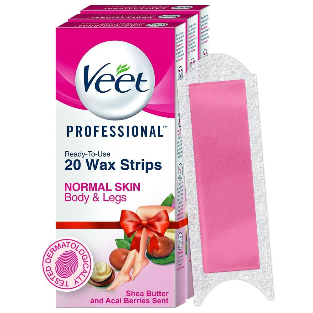 Veet Professional Waxing Strips Kit For Normal Skin, 20 Strips (Pack Of 3) | Gel Wax Hair