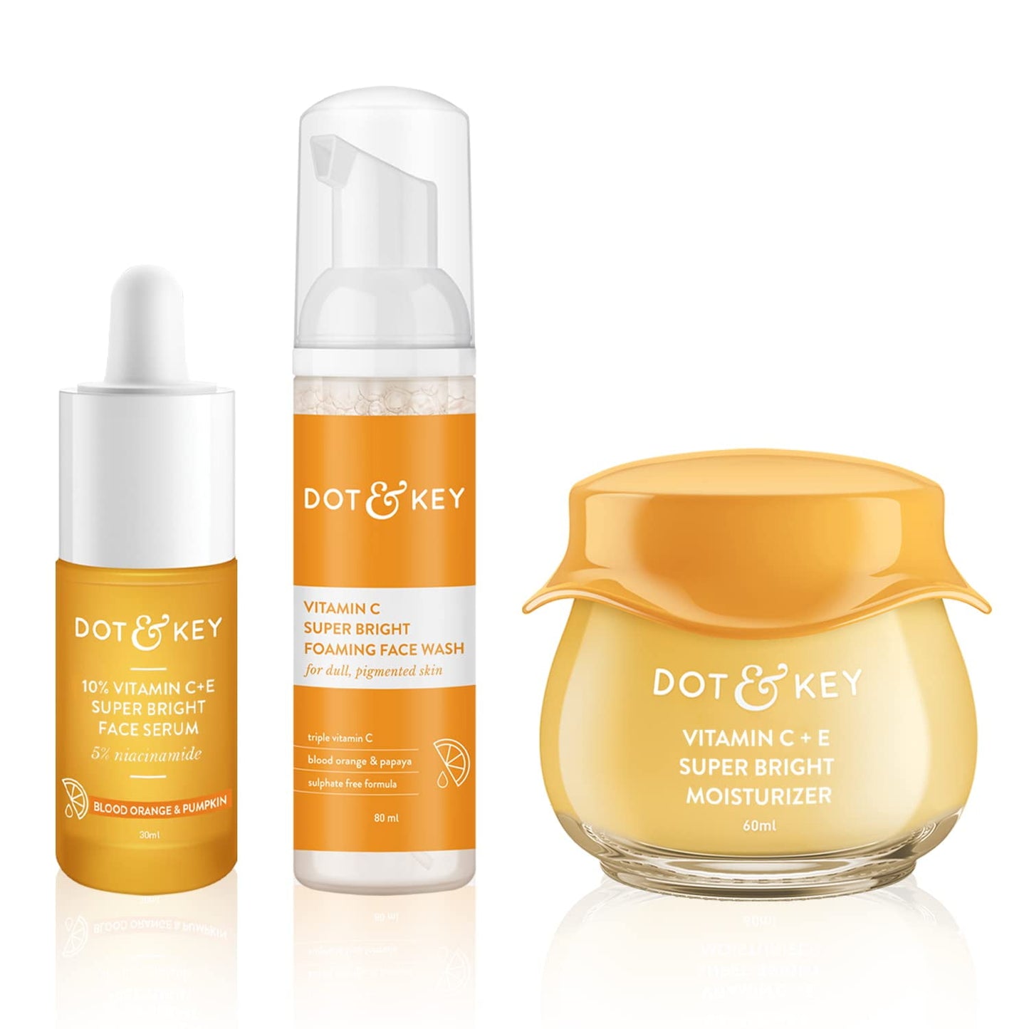 Dot & Key Vitamin C + E SkinCare Combo | Facewash 80Ml, Serum 30Ml, Moisturizer 60Ml