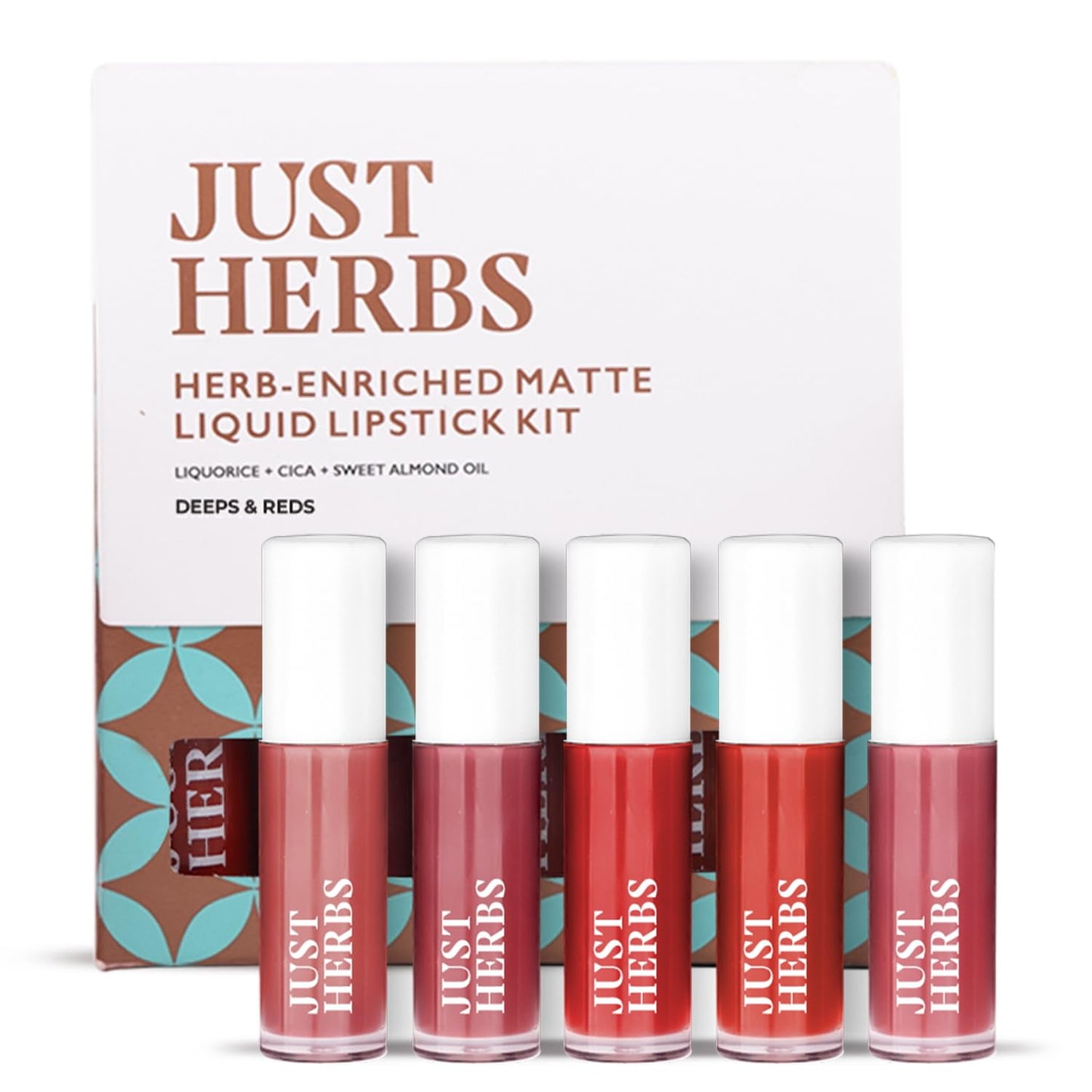 Just Herbs Organic Liquid Lipstick Kit Set of 5, Hydrating & Lightweight Lip Color - Parab
