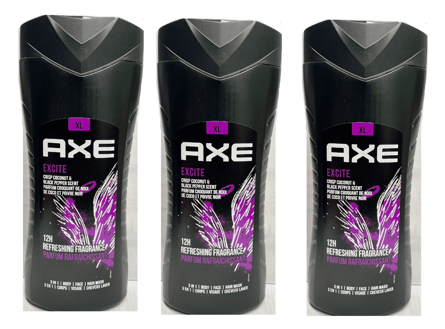 AXE 3-in-1 BodyWash - Excite, Net.Wt 13.5 fl.oz (Body|Face|Hair Wash) (3-PK)