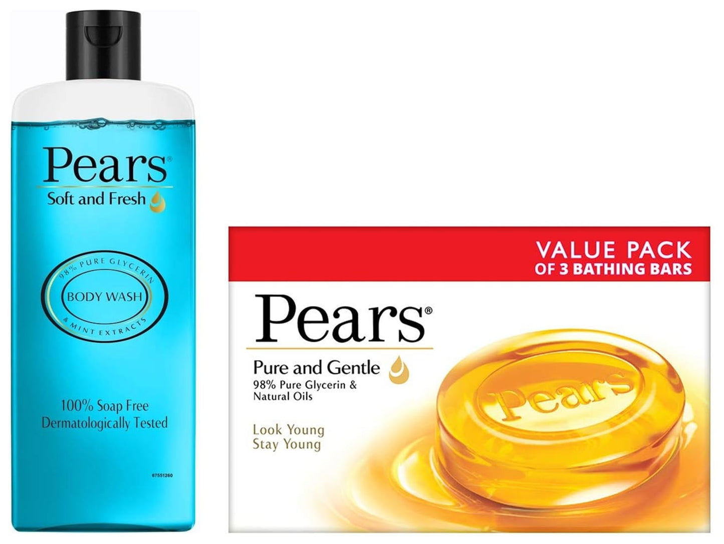 Pears Soft and Fresh Shower Gel, 250ml, & Pears Pure And Gentle Soap Bar, 125g (Pack Of 3)