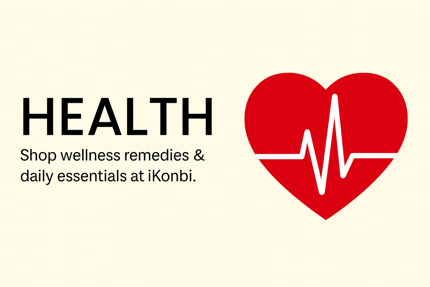 iKonbi Health banner featuring stethoscope, medical icons, and wellness graphics with text "HEALTH – Buy medicines, supplements, immunity boosters, personal care & wellness products online
