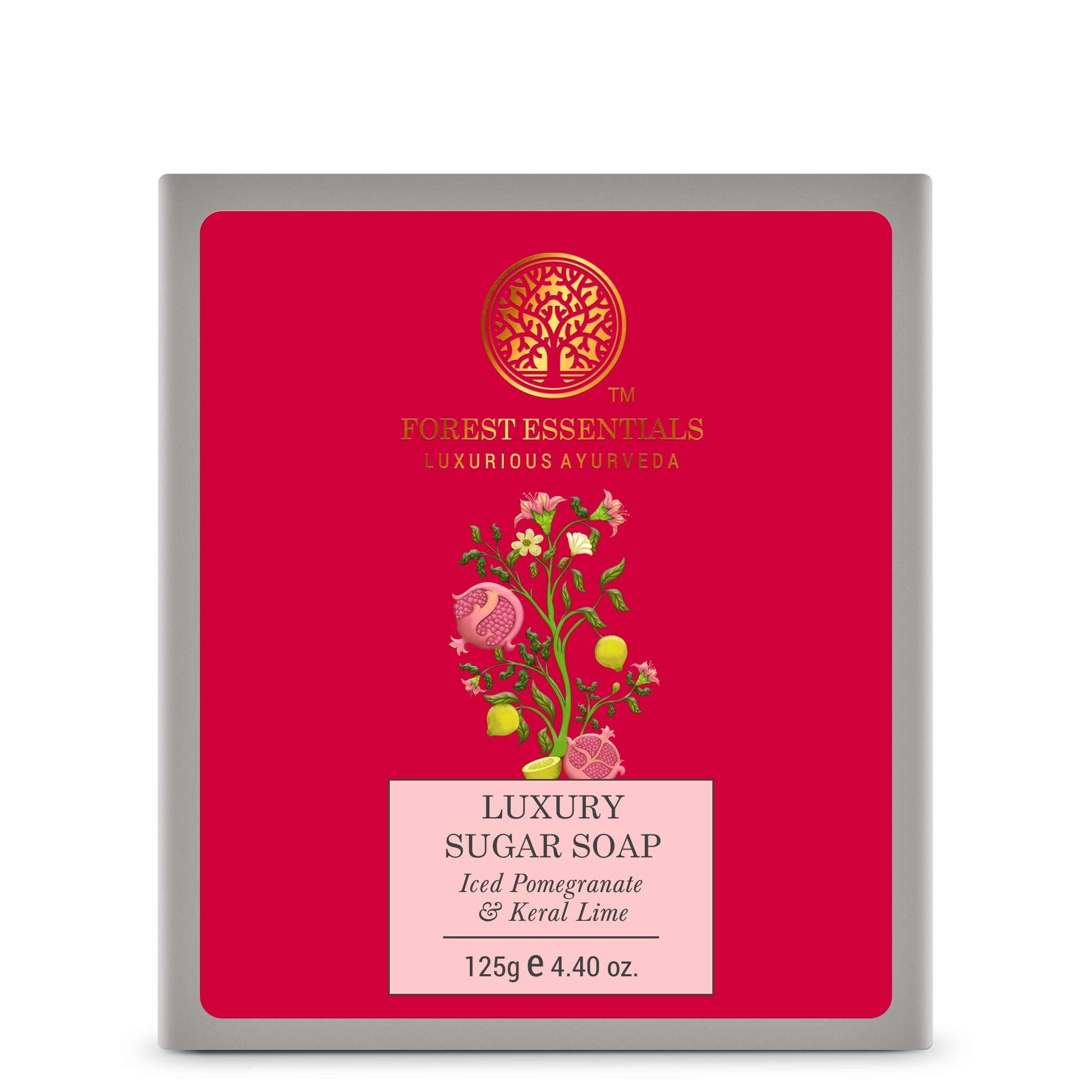 Forest Essentials Luxury Sugar Soap Iced Pomegranate & Kerala Lime | Ayurvedic Luxury Hand