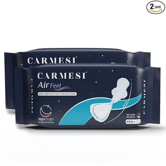 Carmesi Air Feel Night Sanitary Pads | 8 XXXL+ Extra-Long Pads With Wide Back (PACK OF 2)