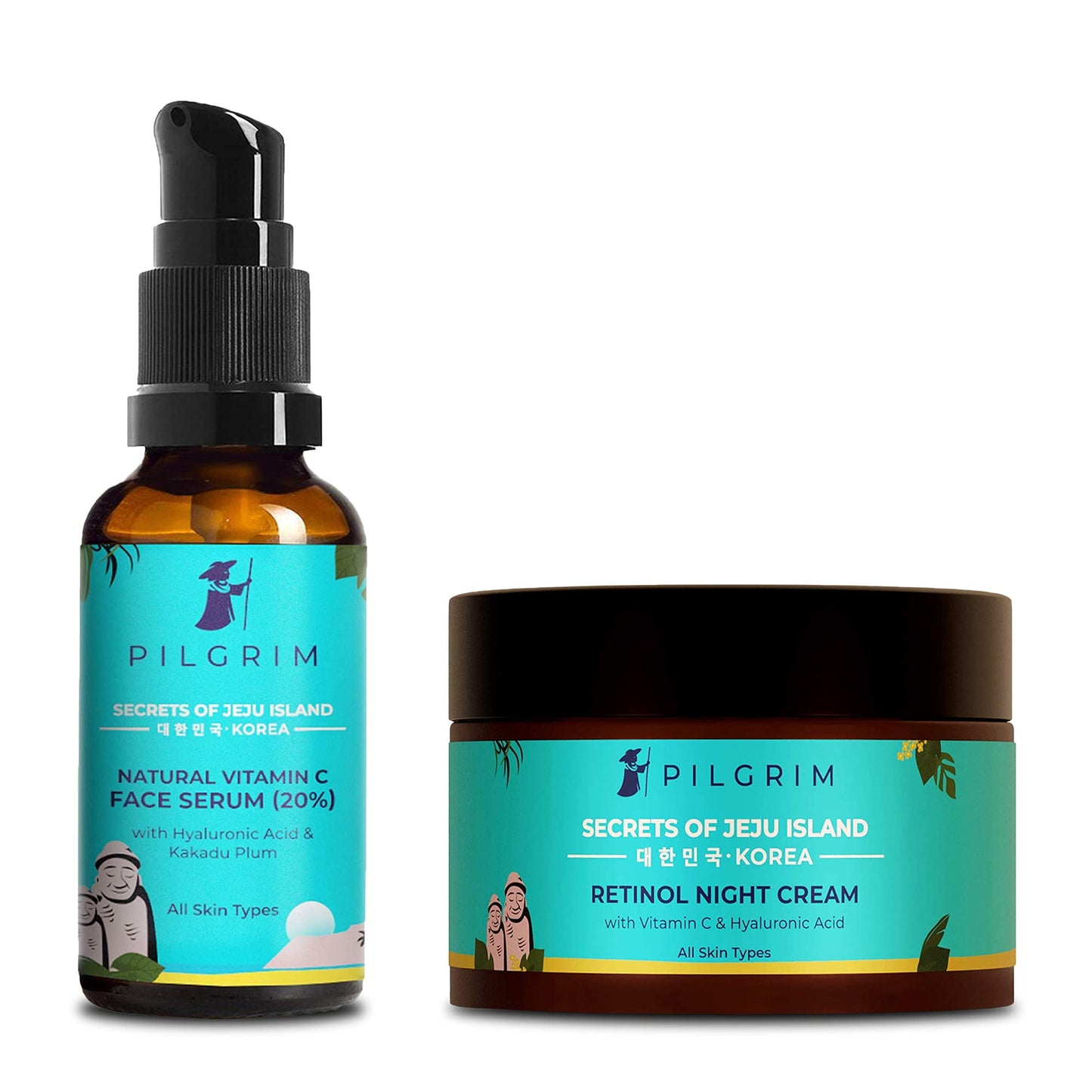 Pilgrim Korean Beauty Night Repair Combo Pack | Natural Vit C 20% Serum 30Ml + Retinol Nig