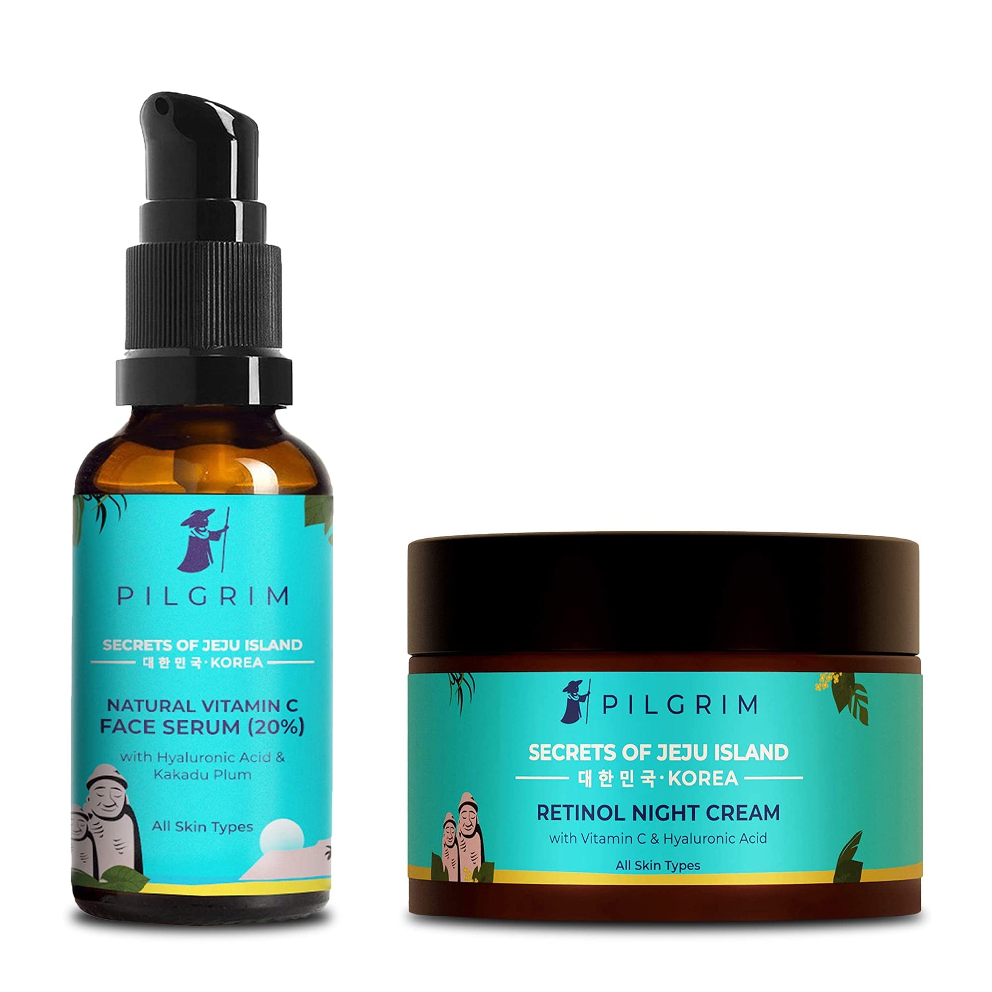 Pilgrim Korean Beauty Night Repair Combo Pack | Natural Vit C 20% Serum 30Ml + Retinol Nig